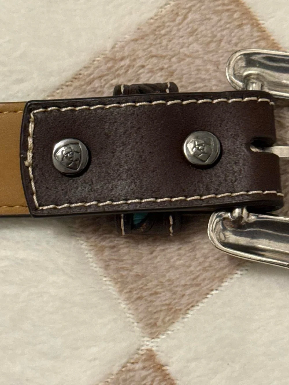 Ariat Brown Leather Belt with Turquoise Accents and Engraved Buckle